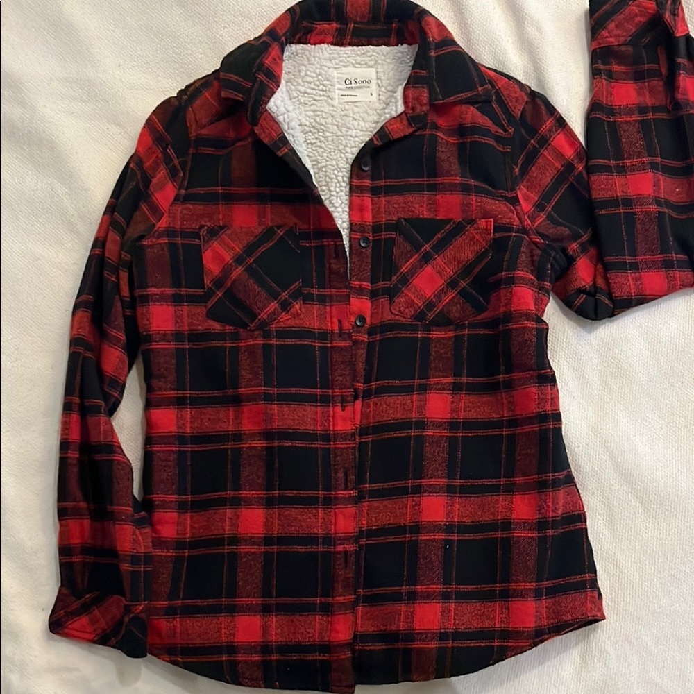Sonoma Red and Black Checkered Sherpa Jacket